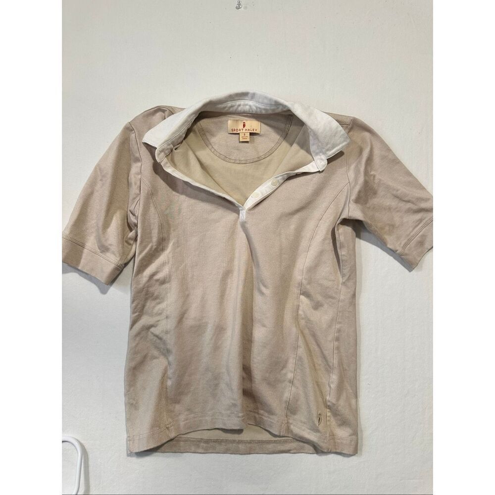 Sport Haley Womens Golf Polo Shirt Beige Stretch Short Sleeve Size Small